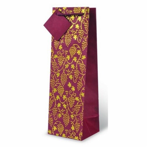 Wrap-Art 17515 Grape Floral Wine Bottle Gift Bag Gold