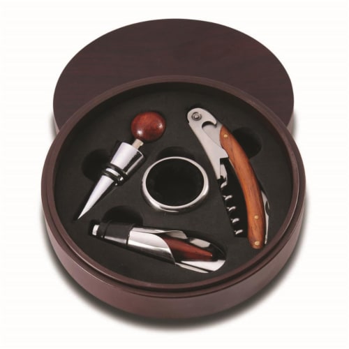 Wrap-Art 26406 Round Wine Box with 4 Tools Perspective: front