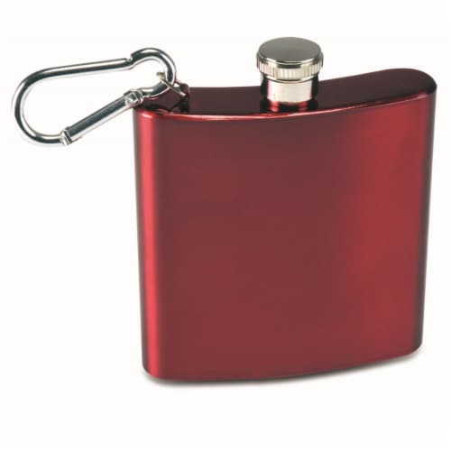 Wrap-Art 26484 6 oz Stainless Steel Flask with Funnel & Carabiner Red Perspective: front