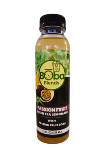 Maglio Boba Blends Passion Fruit Green Tea Lemonade with Passion Fruit Boba Bottle Perspective: front