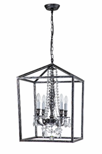 Alena 4-Light Antique Black Farmhouse Crystal Foyer Lantern Chandelier Perspective: front