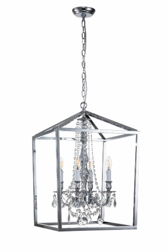 Alena 4-Light Chrome Farmhouse Crystal Foyer Lantern Chandelier Perspective: front