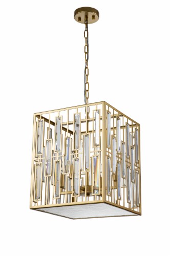 Cynthia 4-Light Gold Square Modern Glam Crystal Lantern Chandelier Perspective: front