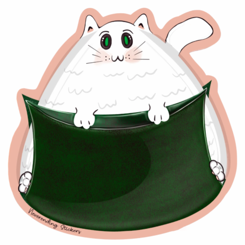 Onigiri Kitty Rice Ball- Vinyl Sticker Or Magnet - 3x3in Perspective: front