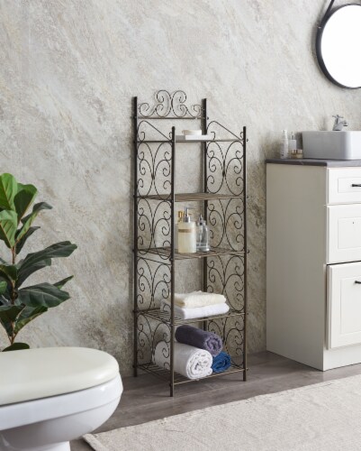 Edgeware 5 Tier Freestanding Bathroom Spacesaver Rack, Pewter Metal Perspective: front