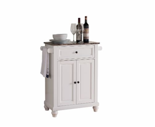 Pilaster Designs - White With Marble Finish Top Kitchen Island Storage Cabinet Perspective: front