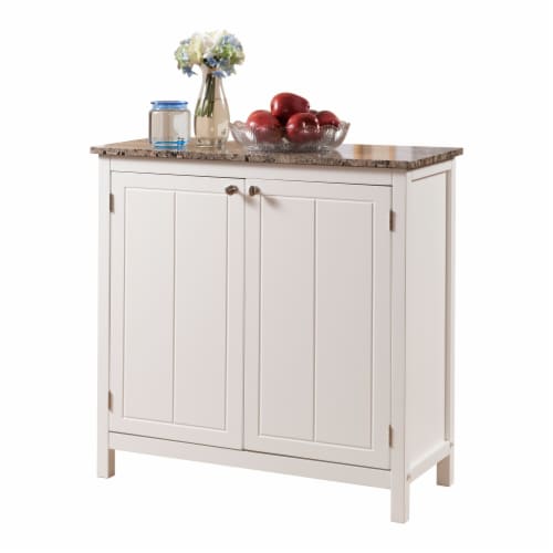 Pilaster Designs - White With Marble Finish Top Kitchen Island Storage Cabinet Perspective: front