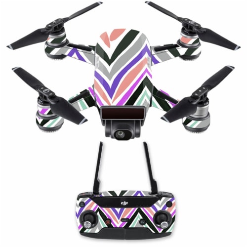 MightySkins DJSPCMB-Colorful Chevron Skin Decal for DJI Spark Mini Drone Combo - Colorful Che Perspective: front