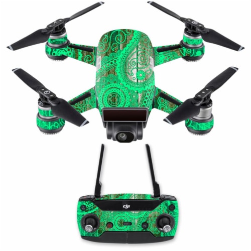 MightySkins DJSPCMB-Vintage Paisley Skin Decal for DJI Spark Mini Drone Combo - Vintage Paisl Perspective: front