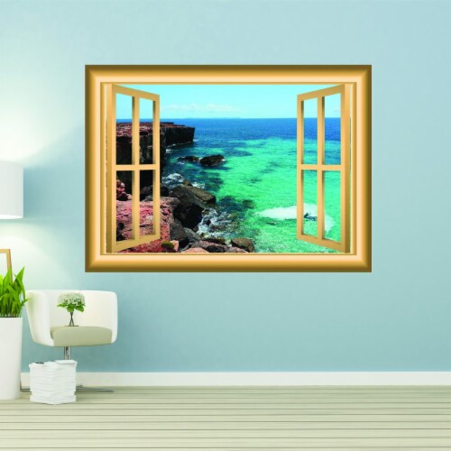 VWAQ Ocean Mountain Cliff View Window Frame Wall Decal - NW2 Perspective: front