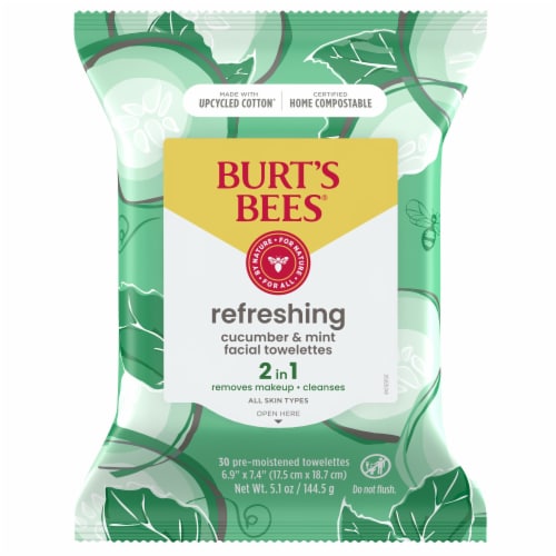 Burts Bees Refreshing Cucumber and Mint Facial Towelettes Perspective: front