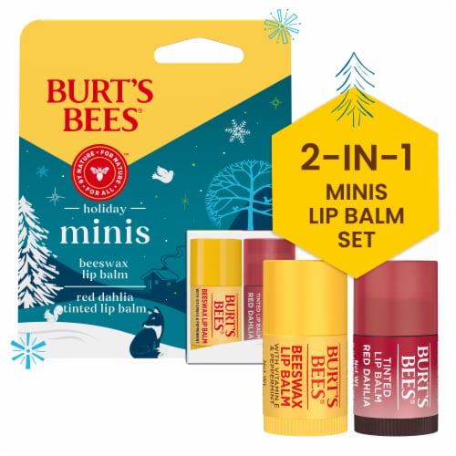 Burts Bees Holiday Minis Lip Balm Gift Set Beeswax Red Dahlia Perspective: front
