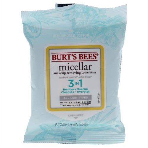 Burt's Bees Micellar Makeup Removing Towelettes  Coconut and Lotus Water 10 Count Perspective: front