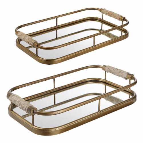 Uttermost 18014 Rosea Trays, Brushed Gold - Set of 2 Perspective: front