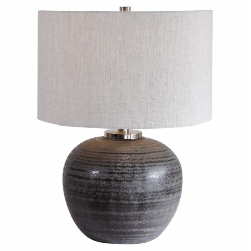 Uttermost Mikkel Farmhouse Ceramic Steel and Fabric Table Lamp in Charcoal Perspective: front