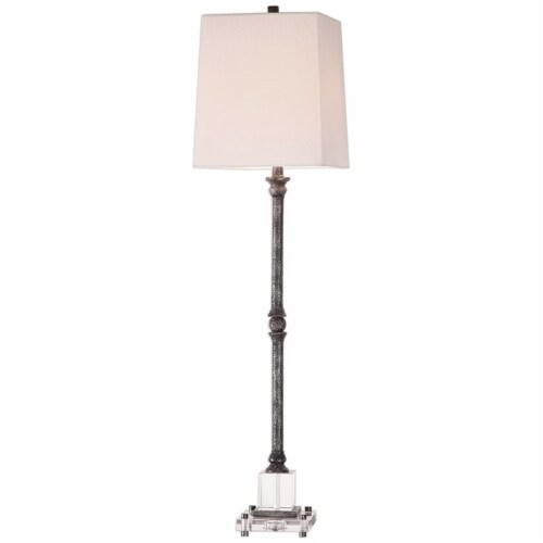 Uttermost Teala Crystal and Metal Buffet Table Lamp in Aged Black and White Perspective: front