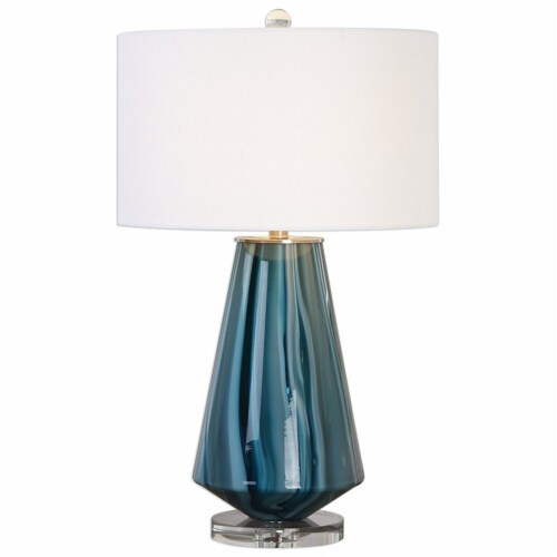 Uttermost Pescara Glass Crystal and Metal Table Lamp in Teal Blue/Ivory Perspective: front