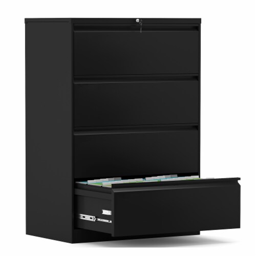 AOBABO 4 Drawer Lateral File Cabinet w/ Lock for Letter/Legal Size Paper, Black Perspective: front