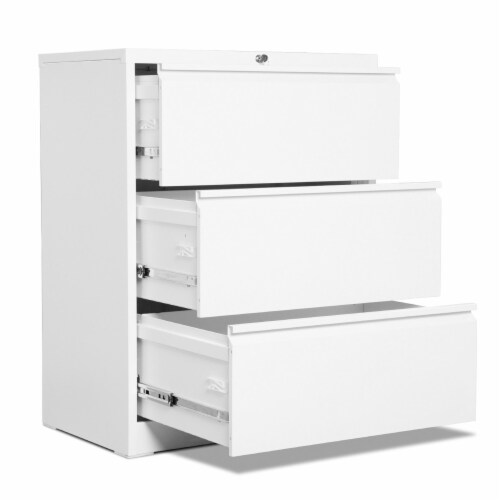 AOBABO 3 Drawer Lateral File Cabinet w/ Lock for Letter/Legal Size Paper, White Perspective: front