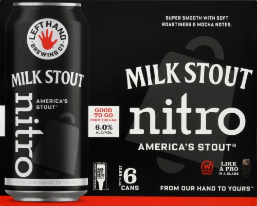 Left Hand Brewing Co. Milk Stout Nitro Beer 6 Cans Perspective: front