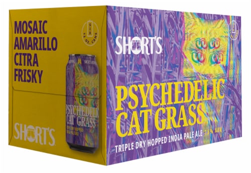 Short's Brewing Co. Psychedelic Cat Grass Triple Dry Hopped IPA Craft Beer Perspective: front