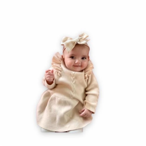 Laurenza's Baby Toddler Girls Oatmeal Knit Sweater Dress Perspective: front