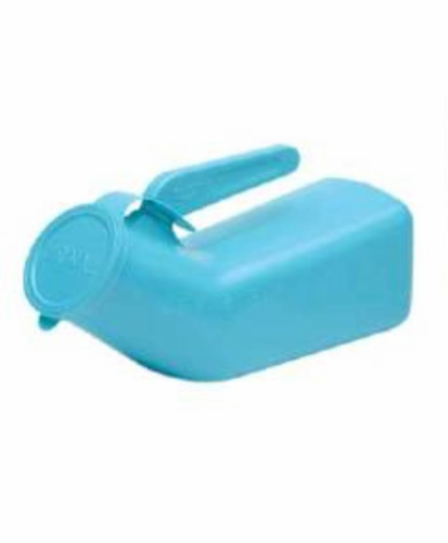 Medegen Sterilizable Blue Male Urinal With Cover & Handle 1 Quart 10 1/2 X 4 Inch Perspective: front
