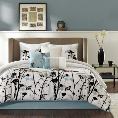 Matilda 7 Piece Comforter Set - Black Flocking, Queen - Blue, 1 unit ...