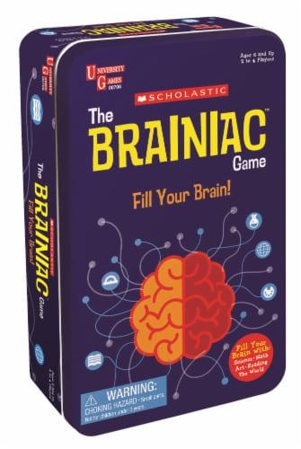 University Games Scholastic The Brainiac Game Tin Perspective: front