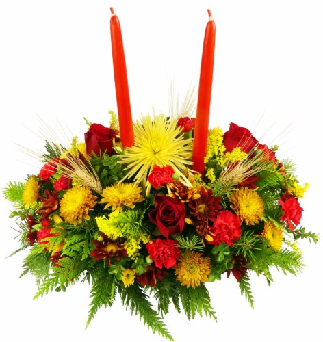 Double-Candle Thanksgiving Flower Arrangement Perspective: front