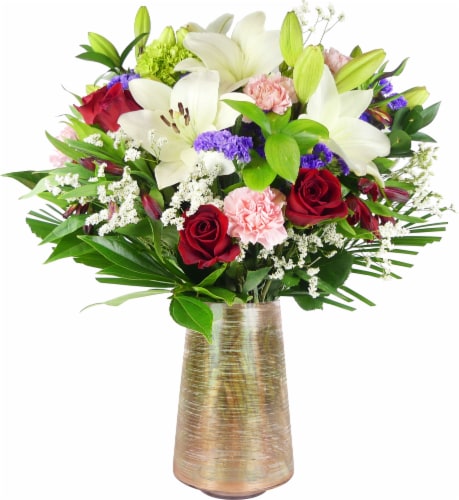 Valentine's Day Queen of Hearts Flower Arrangement with Vase Perspective: front
