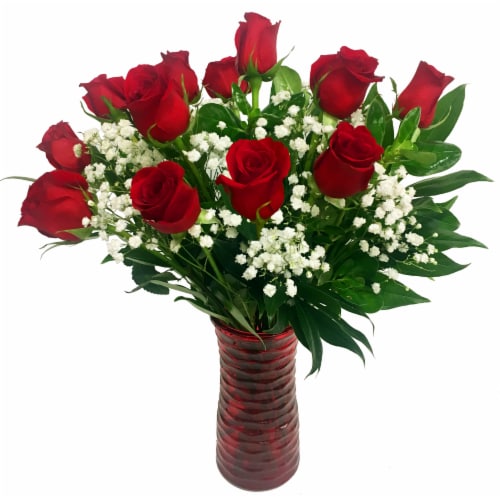 Dozen Red Rose Arrangement Perspective: front