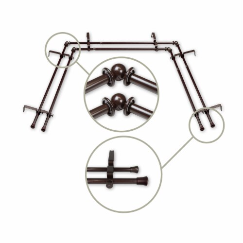 Rod Desyne 13/16" Dia Bay Window Curtain Rod, Adjustable 20 36 38 72 Cocoa