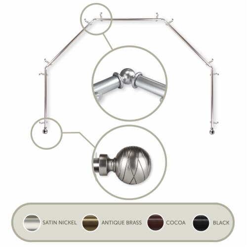Lynn 13/16 Inch 5-Sided Bay Window Curtain Rod - Satin Nickel Perspective: front