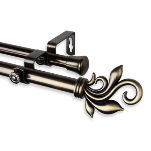 Micah Double Curtain Rod 3/4 Inch Dia. 66-120  - Antique Brass Perspective: front