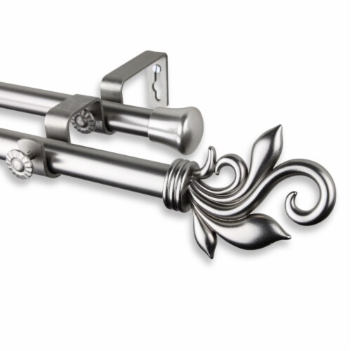 Micah Double Curtain Rod 3/4 Inch Dia. 120-170  - Satin Nickel Perspective: front