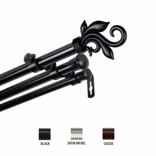 Micah Triple Curtain Rod 13/16 Inch Dia. 48-84  - Black Perspective: front
