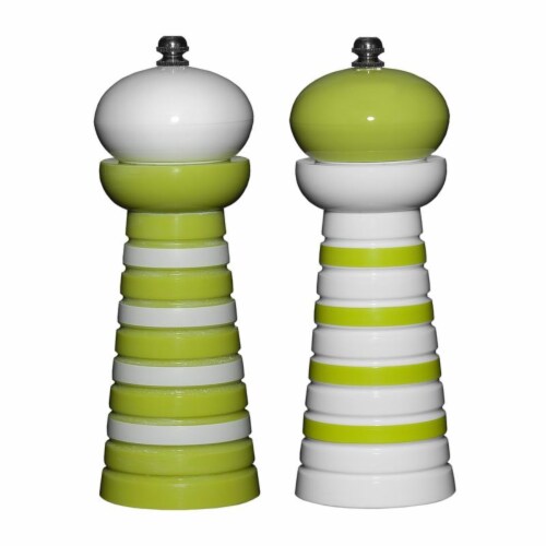 Supreme Housewares Acrylic Pepper Mill Set of 2, Green Stripes Perspective: front