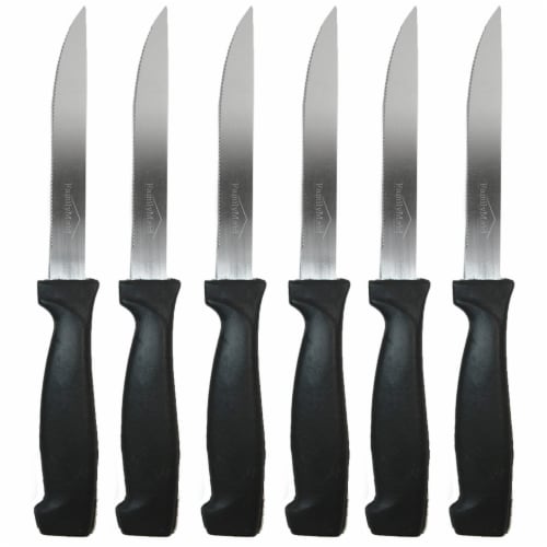 6 Piece Steak Knives Knife Set Kitchen Utensil Home Slice Cutlery Serrated Black Perspective: front