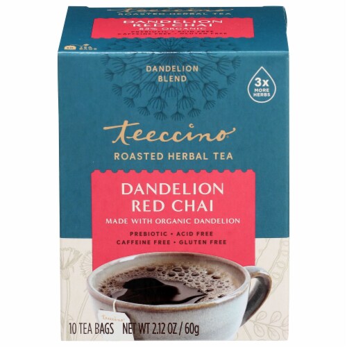 Teeccino  Organic Chicory Herbal Tea Gluten Free Dandelion Red Chai Perspective: front