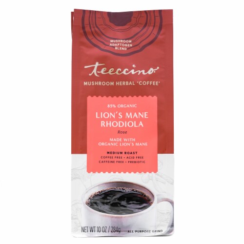 Teeccino Lion's Mane Rhodiola Rose Mushroom Medium Roast Herbal Coffee Perspective: front