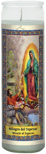 Indio Eternalux® Miracle of Tepeyac Glass Jar Candle - White Perspective: front