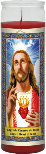Eternalux Sacred Heart of Jesus Glass Jar Candle - Red - 8 Inch Perspective: front
