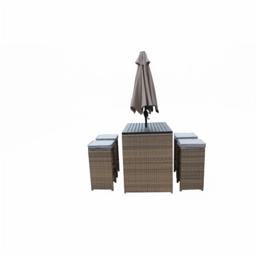 6 Piece Wicker Rattan Outdoor Bar Set With Umbrella, 1 - Kroger