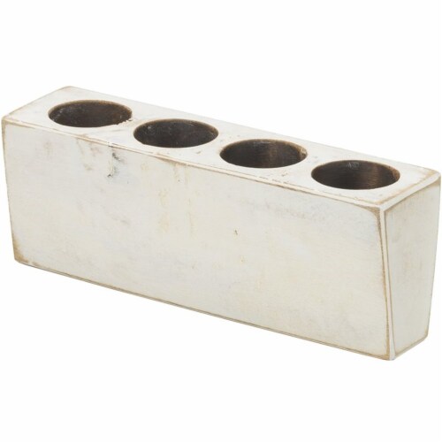 Luxury Living 4-Hole Wooden Sugar Mold Candle Holder in White Distressed Perspective: front