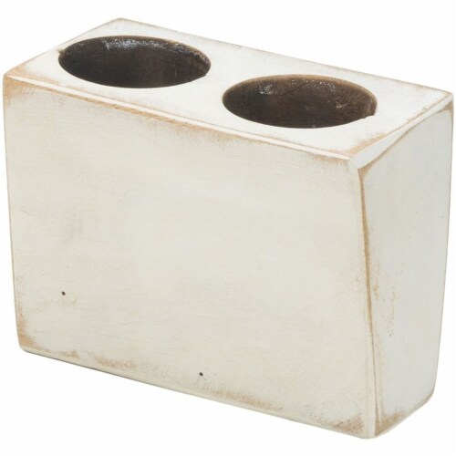 Luxury Living 2-Hole Wooden Sugar Mold Candle Holder in White Distressed Perspective: front
