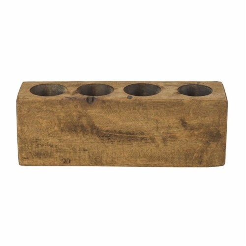 Luxury Living 4-Hole Rustic Wooden Sugar Mold Candle Holder in Pecan Brown Perspective: front