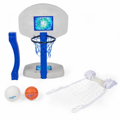 SwimWays 2-In-1 Volleyball and Basketball Swimming Poolside Water Game Set Perspective: front