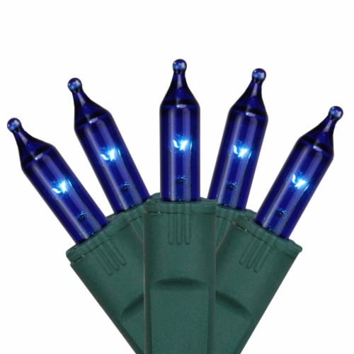 GKI/Bethlehem Lighting 50-Count Blue Perm-O-Snap Mini Christmas Light Set, 24.75ft Green Wire Perspective: front