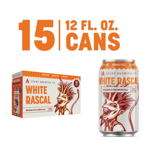 Avery White Rascal Belgian-Style White Ale Craft Beer Cans Perspective: front